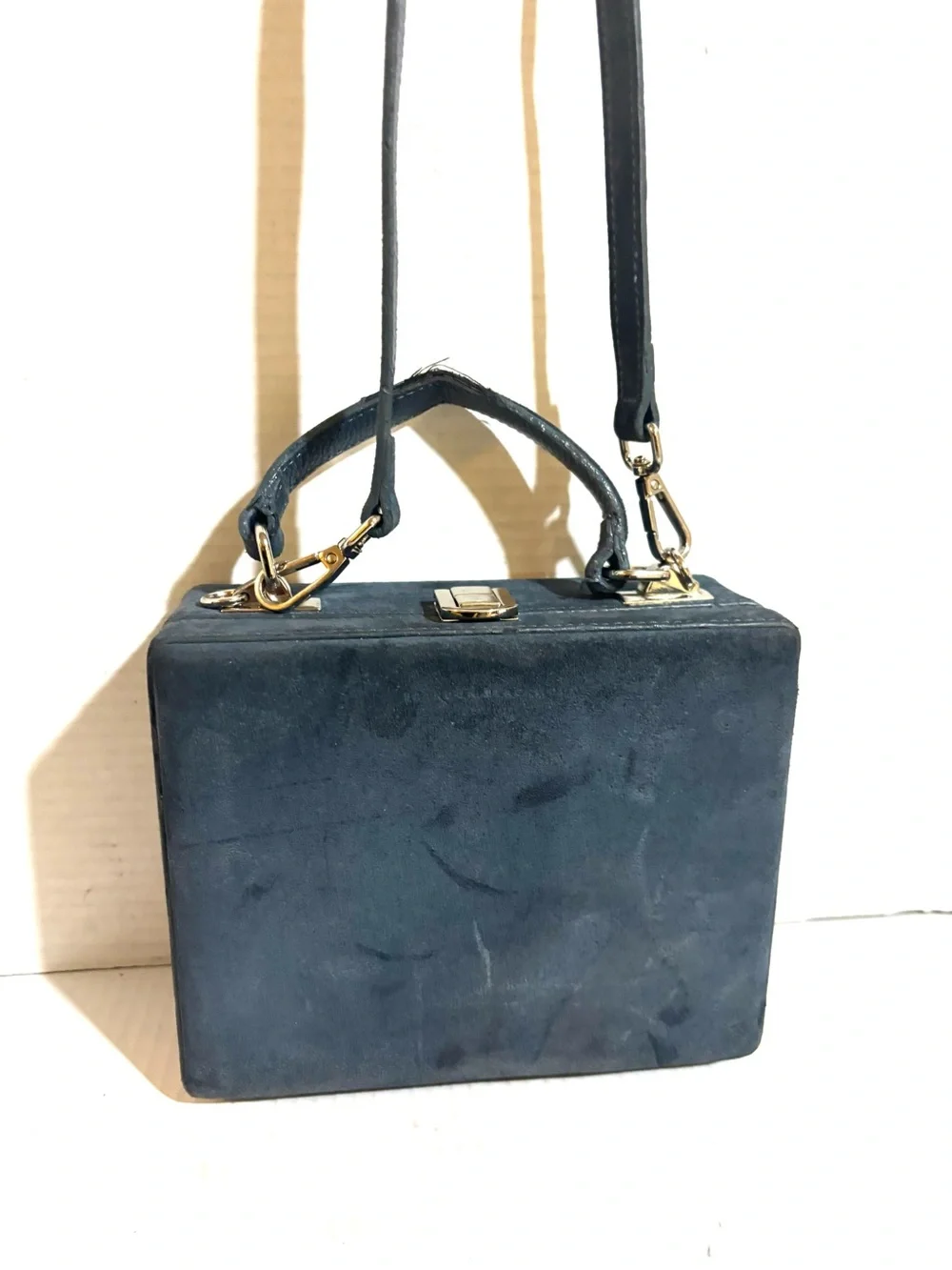 Brandon Blackwood Kendrick trunk navy  blue suede Top-Handle Crossbody Bag